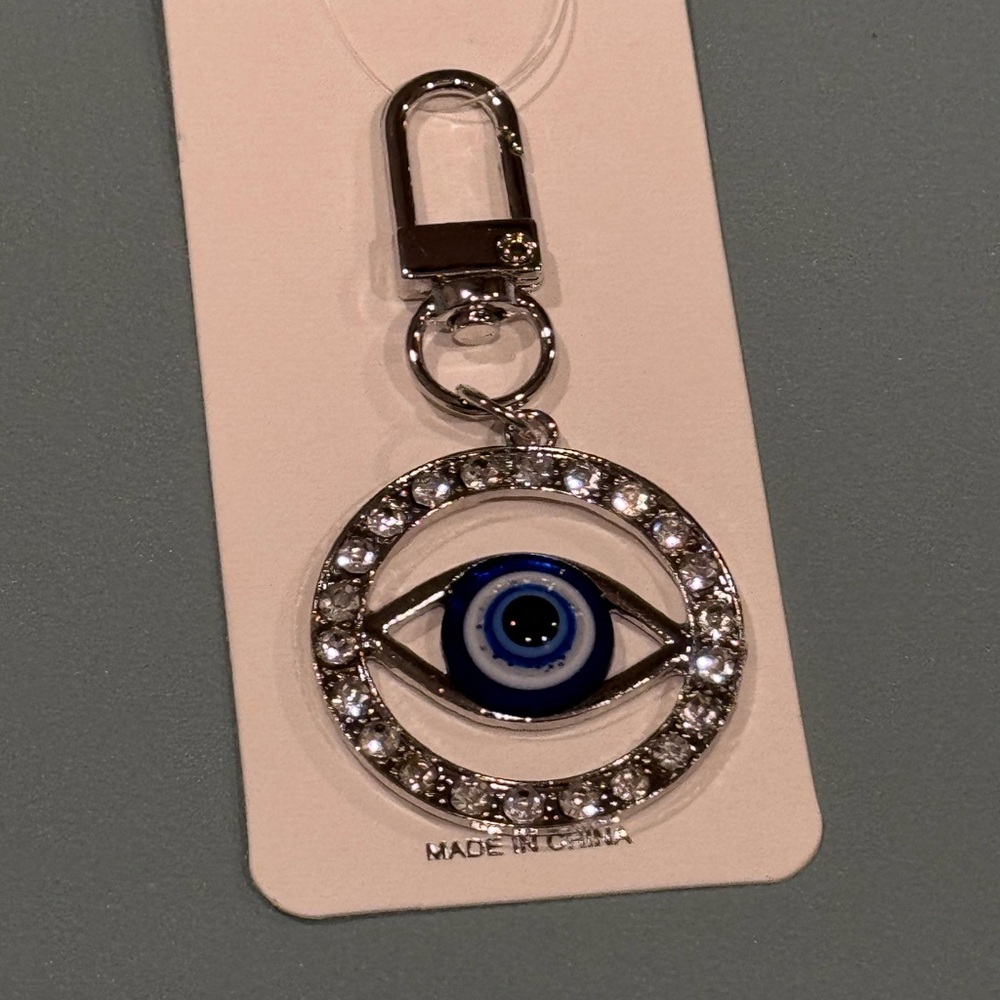 BAG CHARM Mint Silver and Evil Eye Protection Charm Key Ring